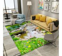 RUGMRZ Tapis+Cuisine 120X160Cm Decoration Maison Vert Tapis Eveil Bebe Enfant Chambre Salon Douxle Motif De Feuille Lotus L'École Poisson Est Un Must pour La Nouvelle Décoration