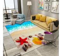 RUGMRZ Tapis D’Entree 120X160Cm Brosse Bleu Pas Chers Deco Chambre Bébé Complete Adultepaysage De Plage Coquillage Cocotier Ciel Rouge