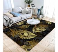 RUGMRZ Tapis De Chambre Adulte 160X200Cm Extérieur Terrasse Noir Grande Taille Salon Ext¨¦Rieur Sol Gamermotif Plumes Différentes Tailles Or