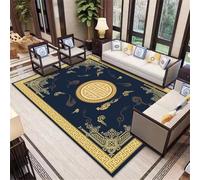 RUGMRZ Tapis de Couloir Long 100x160cm Bleu Jaune, Imprimé Oriental conçu pour Salon Salle d'étude