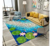 RUGMRZ Tapis Enfant Chambre Fille 140X200Cm Brosse Bleu Ado Garcon Complete Adulte Grand Entreele Motif De Feuille Lotus L'École Poisson Est Un Must pour La