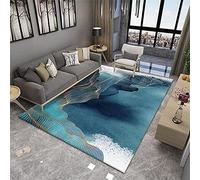 RUGMRZ Tapis Geometrique Tapis De Jeux Enfant Conception Graphique Abstraite de Rayures de Soie d'or d'or Bleu Anti Derapant Tapis 60X90cm