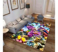 RUGMRZ Tapis Noel Salon 160X200Cm Moquette Exterieur Couleur Deco Chambre Ado Fille Moderne D'Éveil pour Bébé Interieurpaysage sous-Marin Motif Aquarium Violet Jaune