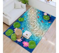 RUGMRZ Tapis Pas Chere 200X250Cm Grand De Salon Bleu Couloir Long Moderne Beau Tapisle Motif Feuille Lotus L'École Poisson Doit Être Vert Et Rose pour La Nouvel
