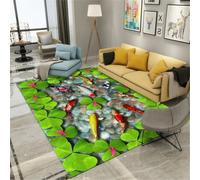 RUGMRZ Tapis pour Tipi 300X400Cm Jeux Enfant Vert Meuble Chambre D Eveil Salon Contemporaine Tapisle Motif De Feuille Lotus L'École Poisson Est Un Must La Nouvelle Dé