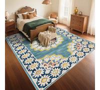 RUGMRZ Tapis Rectangle Facile à Nettoyer 100x200cm Bleu, Fleurs Vintage pour la Chambre des Enfants du Salon