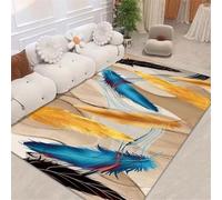 RUGMRZ Tapis Salon Doux Decoration Balcon Appartement 170x240CM Garcon Chambre Jaune. au Motif de Plumes Bleues. Deco Adulte
