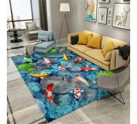 RUGMRZ Tapis Salon Pas Cher 50X80Cm Chaise Chambre Bleu Ado Bébé Antiderapant Interieurle Motif De Feuille Lotus L'École Poisson Est Un Must pour La Nouvelle Déco