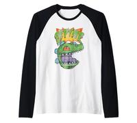 Rugrats Vintage Distressed Reptar Dinosaur Face Cartoon Manche Raglan