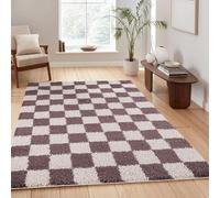 Rugs by Desire Chester Tapis Moderne à Poils Longs pour Salon - Design Contemporain à Carreaux de 30 mm - Revers en Jute Doux - pour Couloir, intérieur - Lilas, 120 x 170 cm
