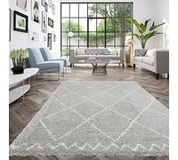Rugs Essentials Tapis Berbère Shaggy, Style Géométrique - Doux et Confortable, Facile d'entretien, 100% Polypropylène, Épaisseur 30 mm, 120x170 cm, Gris - Blanc