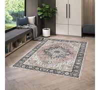 Rugs Essentials Tapis Design Traditionnel Imprimé Vintage Rose pour l'Intérieur - Salon - Chambre, Tapis 160x230 cm, Ancien Médaillon, Tissage mécanique 100% Polyester, 160x230 cm, Bleu - Rose