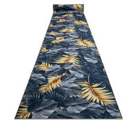 rugsx Tapis Antidérapant Lotus Ferns 45270 Feuilles Gris/Or - Lavable - 120x1300 cm - Tapis de Couloir Antiglisse pour Cuisine et Entrée