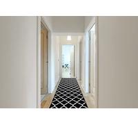 rugsx Tapis de Couloir BCF MORAD Trelis pour la Cuisine, Le Hall, Le Couloir, l'entrée, Solide, Classique, Treillis marocain Noir/crème 70x350 cm