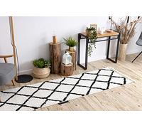 rugsx Tapis de Couloir, berbère marocain Shaggy, Franges, Berber, pour la Cuisine, Le Hall, Le Couloir, Cross Blanc 60x200 cm