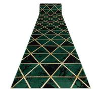 rugsx Tapis de Couloir Emerald Exclusif 1020 Glamour, Marbre, élégant, Triangles pour Chambres, couloirs, entrées Vert Bouteille/Or 80x200 cm