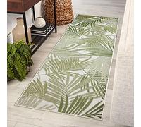 rugsx Tapis de Couloir SISAL SION Feuilles de Palmier, Tropical Tissé à Plat, pour la Cuisine, Le Hall, Le Couloir, l'entrée, Solide, écru/Vert 70x250 cm