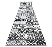rugsx Tapis de Course antidérapant AZULEJO - Tapis de Sol, Couloir, Chambre, Salon, Vendu au mètre, Gris/Noir 67x190 cm