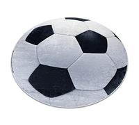 rugsx Tapis Enfant Bambino pour Chambre de bébé, Chambres d'enfants, Moquette Lavable en Machine, Football antidérapant - Noir/Blanc Cercle 120 cm