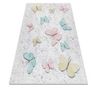 rugsx Tapis Enfant Bambino pour Chambre de bébé, Chambres d'enfants, Moquette Lavable en Machine, Papillons, antidérapant - Crème 80x150 cm