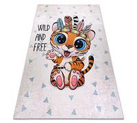 rugsx Tapis Enfant Bambino pour Chambre de bébé, Chambres d'enfants, Moquette Lavable en Machine, Tigre, Indien antidérapant - Blanc 80x150 cm