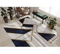 rugsx Tapis Exclusif Emerald Tapis Glamour, Tapis élégant, pour Le Salon, la Chambre à Coucher, Le Bureau, Le Dressing, Marbre, Géométrique Bleu foncé/Or 160x220 cm