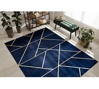 rugsx Tapis Exclusif Emerald Tapis Glamour, Tapis élégant, pour Le Salon, la Chambre à Coucher, Le Bureau, Le Dressing, Géométrique Bleu foncé/Or 160x220 cm
