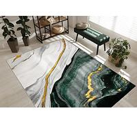 rugsx Tapis Exclusif Emerald Tapis Glamour, Tapis élégant, pour Le Salon, la Chambre à Coucher, Le Bureau, Le Dressing, Marbre Vert Bouteille/Or 200x290 cm