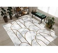 rugsx Tapis Exclusif Emerald Tapis Glamour, Tapis élégant, pour Le Salon, la Chambre à Coucher, Le Bureau, Le Dressing, Art déco, Marbre crème/Or 140x190 cm