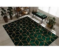 rugsx Tapis Exclusif Emerald Tapis Glamour, Tapis élégant, pour Le Salon, la Chambre à Coucher, Le Bureau, Le Dressing, Cube Vert Bouteille/Or 160x220 cm