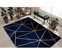 rugsx Tapis Exclusif Emerald Tapis Glamour, Tapis élégant, pour Le Salon, la Chambre à Coucher, Le Bureau, Le Dressing, Géométrique Bleu foncé/Or 160x220 cm