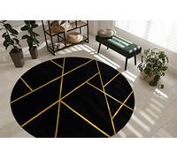 rugsx Tapis Exclusif Emerald Tapis Glamour, Tapis élégant, pour Le Salon, la Chambre à Coucher, Le Bureau, Le Dressing, Marbre, Géométrique Noir/Or Cercle 120 cm