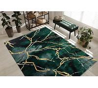 rugsx Tapis Exclusif Emerald Tapis Glamour, Tapis élégant, pour Le Salon, la Chambre à Coucher, Le Bureau, Le Dressing, Marbre Vert Bouteille/Or 240x330 cm