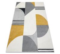 rugsx Tapis Fusion 1327 Tapis géométrique Moderne en in Blanc & Gris foncé & Or - Salon, Chambre à Coucher, Grandes pièces 180x270 cm