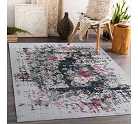 rugsx Tapis Moderne Lavable Andre pour la Chambre des Enfants, Le Salon, l'entrée, Moquette Lavable en Machine, Fleurs, Vintage, antidérapant - Blanc/Rouge 120x170 cm