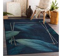 rugsx Tapis Moderne Lavable Andre pour la Chambre des Enfants, Le Salon, l'entrée, Moquette Lavable en Machine, Feuilles, Géométrique, antidérapant - Bleu 80x150 cm