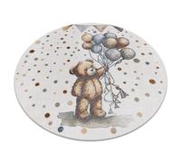 rugsx Tapis pour Enfants Bono 9614 Chambre d'adolescent, Chambre d'enfant, Ours, des Ballons, Crème/Gris Clair, Cercle 100 cm
