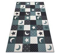 rugsx Tapis pour Enfants Stars pour Chaque pièce, Salon, Chambre, Chambre d'enfant, carpette, Moquette, Turquoise/Gris 150x300 cm