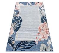 rugsx Tapis Structurel Botanic Flamant, Fleurs, tissé à Plat sur Balcon, terrasse, Salon, Chambre à Coucher, Chambre d'enfant, Bureau - Bleu foncé 117x170 cm