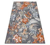 rugsx Tapis Structurel Botanic Fleurs, tissé à Plat sur Balcon, terrasse, Salon, Chambre à Coucher, Chambre d'enfant, Bureau - Noir 117x170 cm