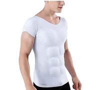 ruguo T-Shirt rembourré Fake Chest Muscle pour Hommes Hommes Muscle Poitrine Hauts Faux Ventre Poitrine Maquillage Fantaisie Halloween Cosplay Costume Musculation à Manches Courtes T-Shirt