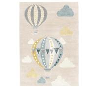 RugVista Balloon Ride Tapis pour Chambre d'enfant, 160x230 cm, Rectangulaire, Poil Moyen, Nettoyage à Sec, Chambre pour Jeunes et bébés, Pas de substances nocives, Beige/Bleu
