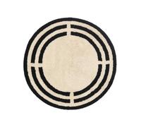 RugVista Chateau Tapis de Bain Moderne, Ø 90 cm, Rond, Poil Moyen, Lavable en Machine jusqu'à 30°, Salle de Bain, Toilette, Antidérapant, Natural/Noir