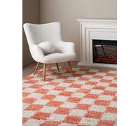 RugVista Chessie Tapis Moderne, 100x160 cm, Rectangulaire, Poil Long, Nettoyage à Sec, Salon, Salle de séjour, Chambre, Salle à Manger, Coral/Off Blanc