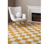 RugVista Chessie Tapis Moderne, 140x200 cm, Rectangulaire, Poil Long, Nettoyage à Sec, Salon, Salle de séjour, Chambre, Salle à Manger, Jaune/Off Blanc