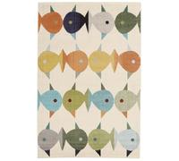 RugVista Fugl OG Fisk Tapis Moderne, 140x200 cm, Rectangulaire, Poil Court, Nettoyage à Sec, Salon, Salle de séjour, Chambre, Salle à Manger, Beige/Multi