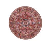 RugVista Georgia Oriental Tapis Moderne, Ø 160 cm, Rond, Poil Court, Lavable en Machine jusqu'à 30°, Salon, Salle de séjour, Chambre, Salle à Manger, Cuisine, Résiste à l'eau, Rouge/Rose