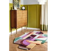 RugVista Jardin Tapis Moderne, 100x160 cm, Forme irrégulière, Poil Moyen, Nettoyage à Sec, Salon, Salle de séjour, Chambre, Salle à Manger, Fabriqué à la Main, Vert/Rose