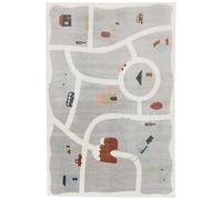 RugVista Road Map Tapis pour Chambre d'enfant, 100x160 cm, Rectangulaire, Poil Court, Lavable en Machine jusqu'à 30°, Chambre pour Jeunes et bébés, Résiste à l'eau, Clair Gris/Multi