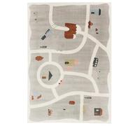 RugVista Road Map Tapis pour Chambre d'enfant, 140x200 cm, Rectangulaire, Poil Court, Lavable en Machine jusqu'à 30°, Chambre pour Jeunes et bébés, Résiste à l'eau, Clair Gris/Multi